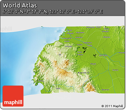 Physical 3D Map of the Area around 6° 59' 36" N, 124° 10' 30" E