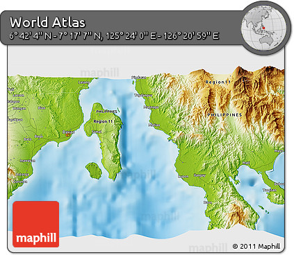Physical 3D Map of the Area around 6° 59' 36" N, 125° 52' 30" E