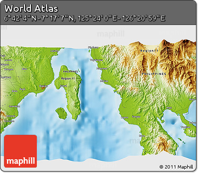Physical 3D Map of the Area around 6° 59' 36" N, 125° 52' 30" E