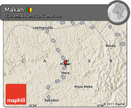 Shaded Relief Map of Makan