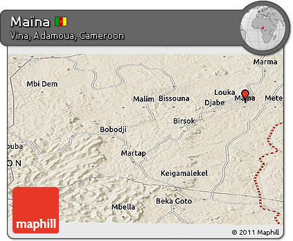Shaded Relief Panoramic Map of Maïna