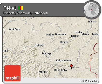 Shaded Relief Panoramic Map of Tékel