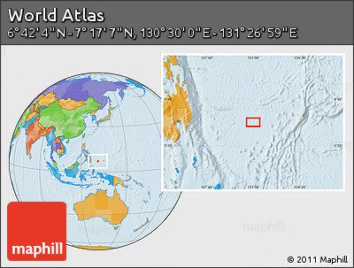 Political Location Map of the Area around 6° 59' 36" N, 130° 58' 29" E