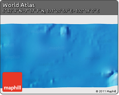 Physical 3D Map of the Area around 6° 59' 36" N, 131° 49' 29" E
