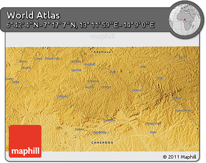 Physical 3D Map of the Area around 6° 59' 36" N, 13° 40' 30" E