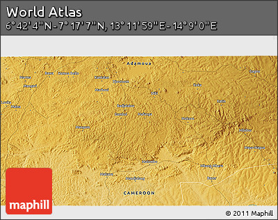Physical 3D Map of the Area around 6° 59' 36" N, 13° 40' 30" E