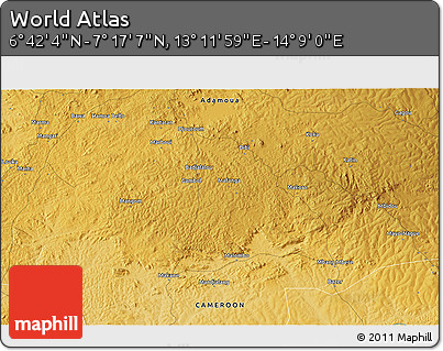 Physical 3D Map of the Area around 6° 59' 36" N, 13° 40' 30" E