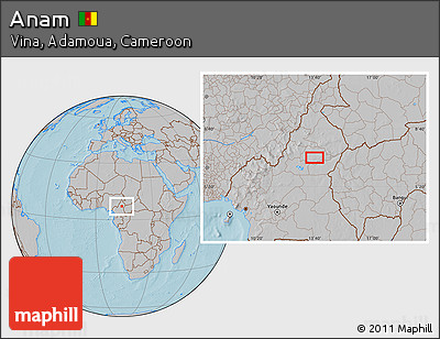 Gray Location Map of Anam, hill shading