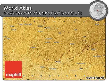 Physical Map of the Area around 6° 59' 36" N, 13° 40' 30" E