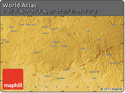 Physical Map of the Area around 6° 59' 36" N, 13° 40' 30" E