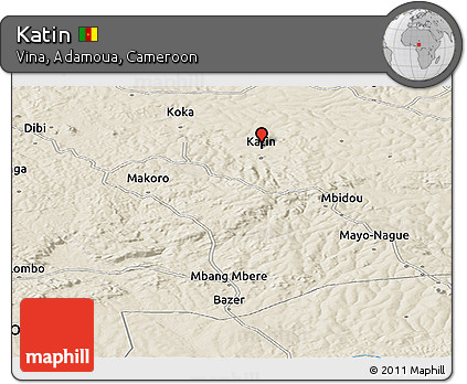 Shaded Relief Panoramic Map of Katin