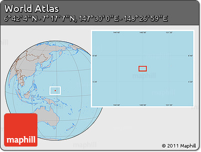 Gray Location Map of the Area around 6° 59' 36" N, 147° 58' 29" E