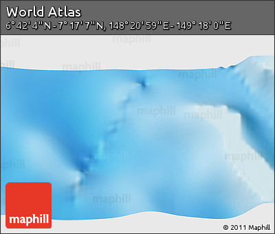 Physical 3D Map of the Area around 6° 59' 36" N, 148° 49' 29" E
