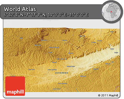 Physical 3D Map of the Area around 6° 59' 36" N, 14° 31' 30" E