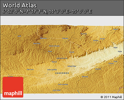 Physical 3D Map of the Area around 6° 59' 36" N, 14° 31' 30" E