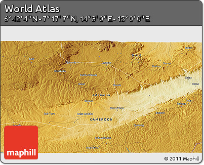 Physical 3D Map of the Area around 6° 59' 36" N, 14° 31' 30" E