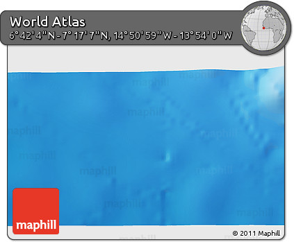Shaded Relief 3D Map of the Area around 6° 59' 36" N, 14° 22' 30" W