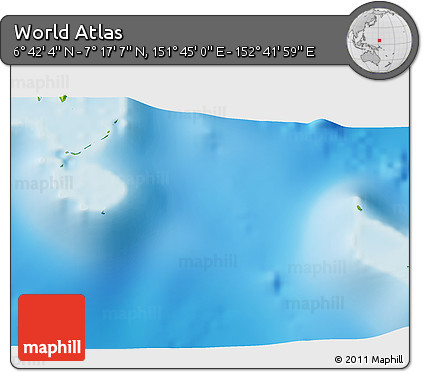 Physical 3D Map of the Area around 6° 59' 36" N, 152° 13' 29" E
