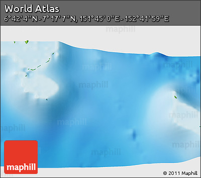 Physical 3D Map of the Area around 6° 59' 36" N, 152° 13' 29" E