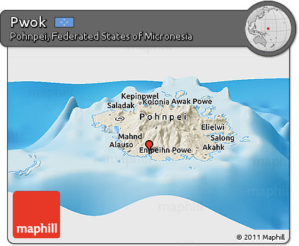 Shaded Relief Panoramic Map of Pwok