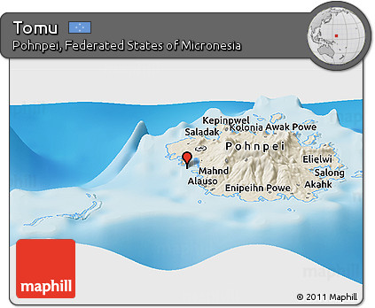 Shaded Relief Panoramic Map of Tomu