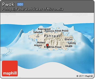 Shaded Relief Panoramic Map of Pwok