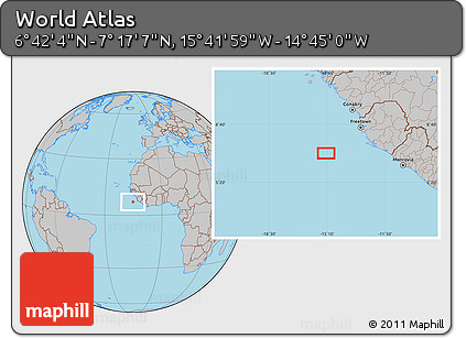 Gray Location Map of the Area around 6° 59' 36" N, 15° 13' 29" W