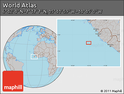 Gray Location Map of the Area around 6° 59' 36" N, 15° 13' 29" W