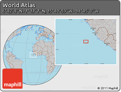 Gray Location Map of the Area around 6° 59' 36" N, 15° 13' 29" W