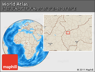 Shaded Relief Location Map of the Area around 6° 59' 36" N, 16° 13' 30" E