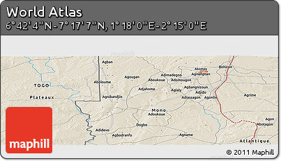 Shaded Relief Panoramic Map of the Area around 6° 59' 36" N, 1° 46' 29" E