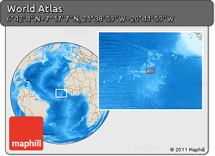 Shaded Relief Location Map of the Area around 6° 59' 36" N, 21° 10' 29" W