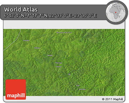 Satellite 3D Map of the Area around 6° 59' 36" N, 23° 1' 29" E