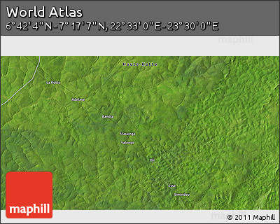 Satellite 3D Map of the Area around 6° 59' 36" N, 23° 1' 29" E
