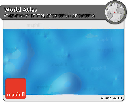 Physical 3D Map of the Area around 6° 59' 36" N, 25° 25' 29" W