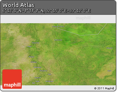 Satellite 3D Map of the Area around 6° 59' 36" N, 33° 13' 30" E