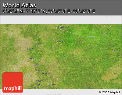 Satellite 3D Map of the Area around 6° 59' 36" N, 33° 13' 30" E