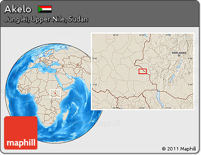 Shaded Relief Location Map of Akelo