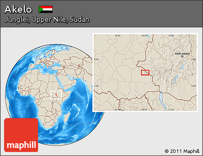 Shaded Relief Location Map of Akelo