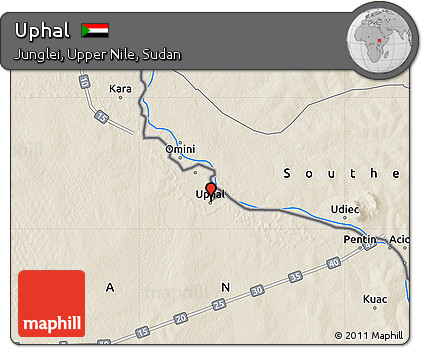 Shaded Relief Map of Uphal