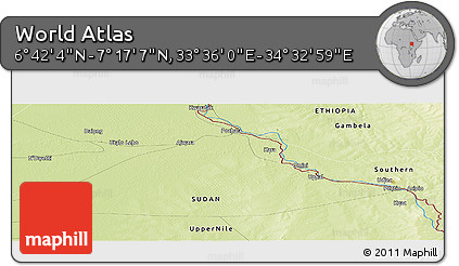 Physical Panoramic Map of the Area around 6° 59' 36" N, 34° 4' 30" E