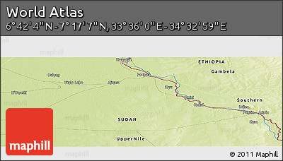 Physical Panoramic Map of the Area around 6° 59' 36" N, 34° 4' 30" E