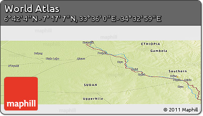 Physical Panoramic Map of the Area around 6° 59' 36" N, 34° 4' 30" E