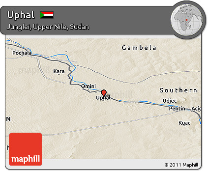 Shaded Relief Panoramic Map of Uphal