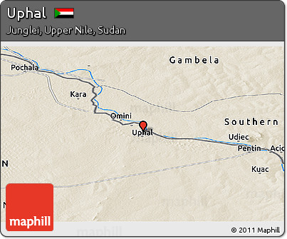 Shaded Relief Panoramic Map of Uphal