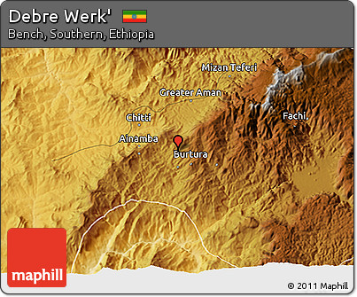 Physical 3D Map of Debre Werk'