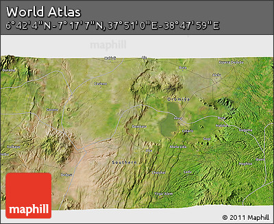 Satellite 3D Map of the Area around 6° 59' 36" N, 38° 19' 30" E