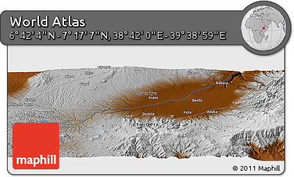 Physical Panoramic Map of the Area around 6° 59' 36" N, 39° 10' 29" E