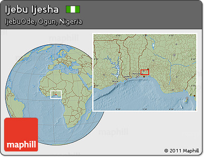 Savanna Style Location Map of Ijebu Ijesha, hill shading