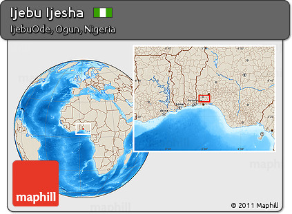 Shaded Relief Location Map of Ijebu Ijesha